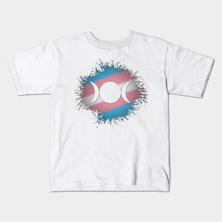 Paint Splatter Transgender Pride Flag Triple Goddess Moon Kids T-Shirt